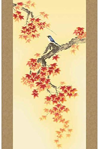 掛け軸/秋の風景/筏 掛軸 [花鳥画] 【紅葉に小鳥】 浮田秋水 尺五 [H30A4-098